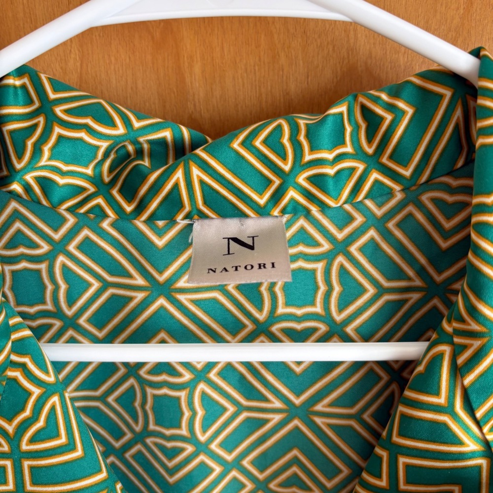 Natori Geometric Print‎ Tunic Sleep Womens Medium Green Gold Long Sleeve - Picture 3 of 8
